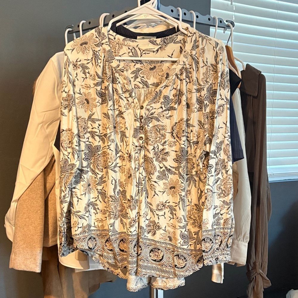 Lucky Brand Cream and Brown Floral Blouse
